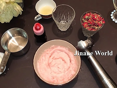 This is the DIY rose body scrub after blending with an electric mixer
