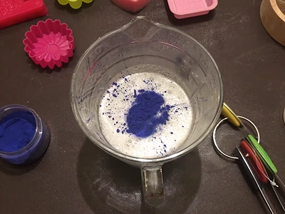 DIY Blue Nila Soap - Adding the blue nila powder