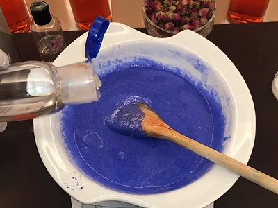 DIY Rose Scrub - Add the aloe vera body oil