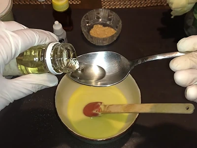 DIY Lemon Body Butter - Adding the sweet almond oil