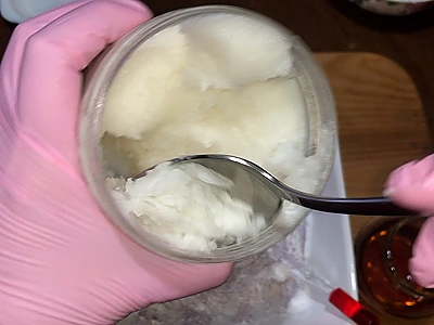 DIY Rose Creamy Soap. Add coconut oil