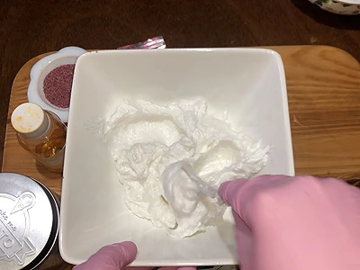 DIY Rose Creamy Soap. Add foaming bath butter