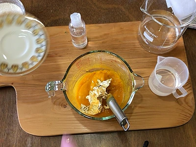 DIY Turmeric Mask. Adding the gold leaf to the mix