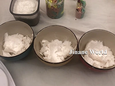 DIY Foaming Body Scrub. Split the contents into 3 bowls 