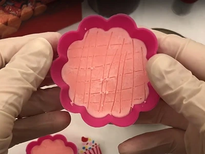 DIY Glycerine Soap with Toys. Crisscross pattern on each mold