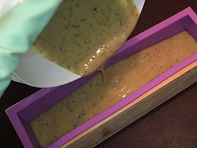 DIY Cold Process Green Tea Soap. Pour the mix into the mold