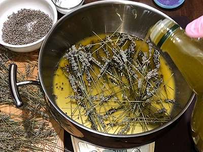 DIY Cold Process Lavender Soap. Add olive oil
