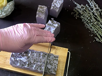 DIY Cold Process Lavender Soap. Cut the soap into adequate bar size