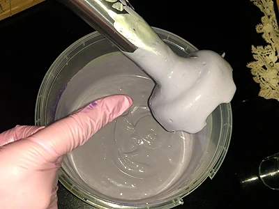DIY Cold Process Lavender Soap. Keep alternating between the electric mixer and the spatula, till you achieve this mix thickening
