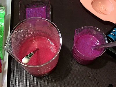 DIY Glycerine Soap for Gift Ideas. The 2 beakers have different colors