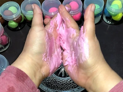 DIY Korean Candy Scrub. Dampen, squash and rub a ball between your palms
