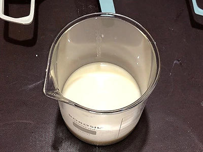 DIY Oat Milk Hair Cream. Pour oat milk in a beaker