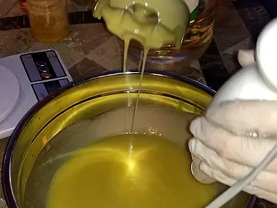 DIY Soap for Oily Skin Recipe. Partial thickening as shown on the mixer shaft