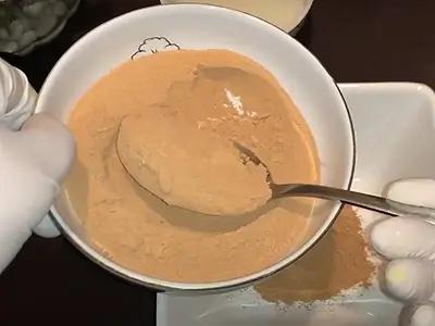 DIY Red Clay Mask with Rose Powder. Start with red clay powder