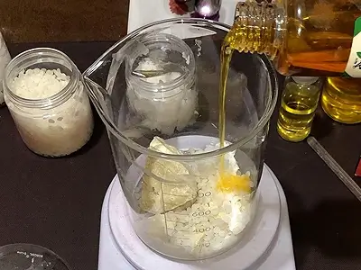 DIY Solid Lotion Bar for Dry Skin. Pour wheat germ oil into the beaker